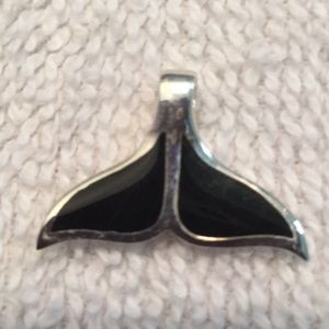 Sterling Silver and Onyx Whale Tail Pendant